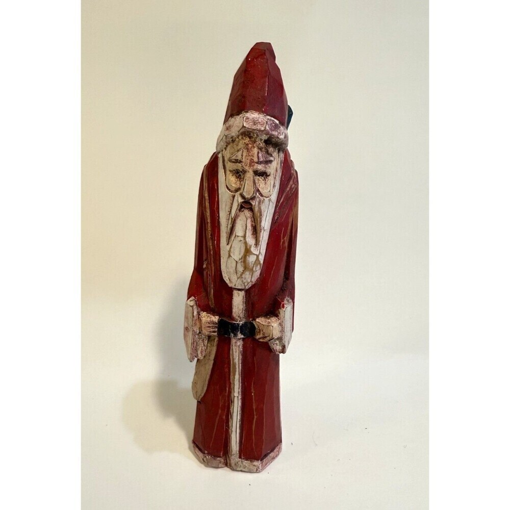 Vtg Folk Art Hand Carved Wood Old World Santa ST. Nick Primitive 8" Christmas